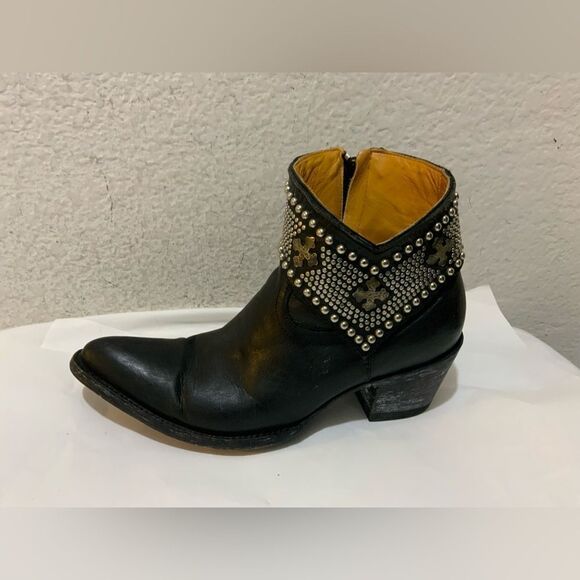 Old Gringo Mini Belinda Stud Cowboy Western Heeled Black Leather Bootie Boots - Picture 1 of 16